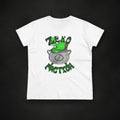 Zero Faction Women's Cauldron Tee, white, on dark asphalt backdrop