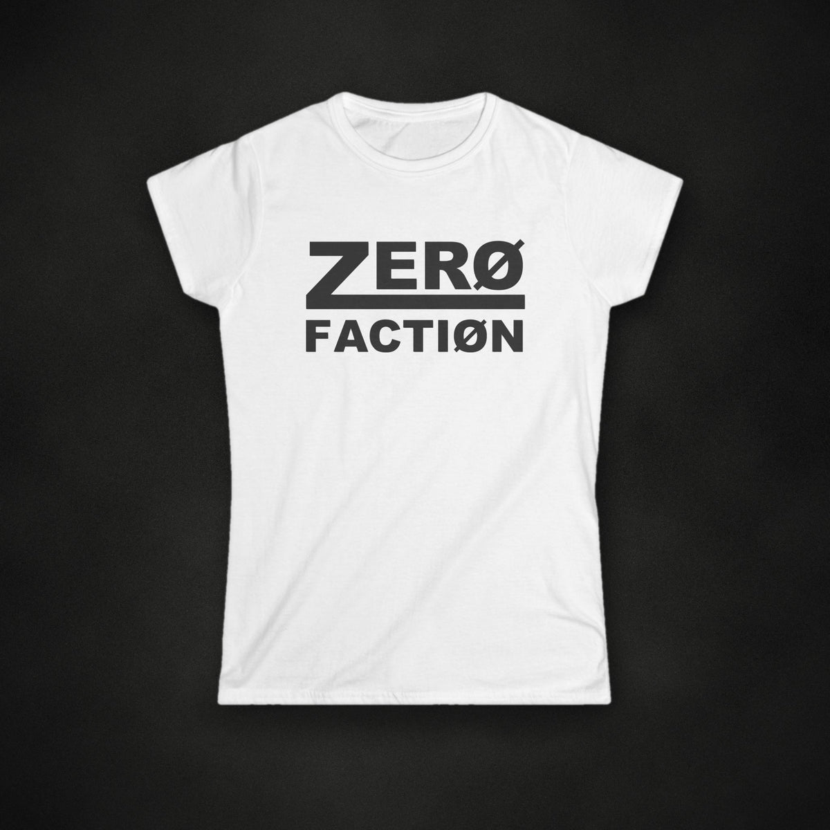 Zero Faction Women's OTW Tee, white, on dark asphalt backdrop