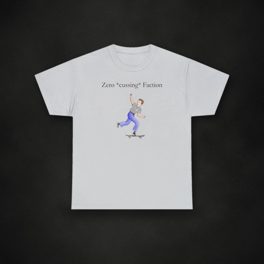 Zero Faction Zero Cussing Faction Tee, ice grey, on dark asphalt backdrop