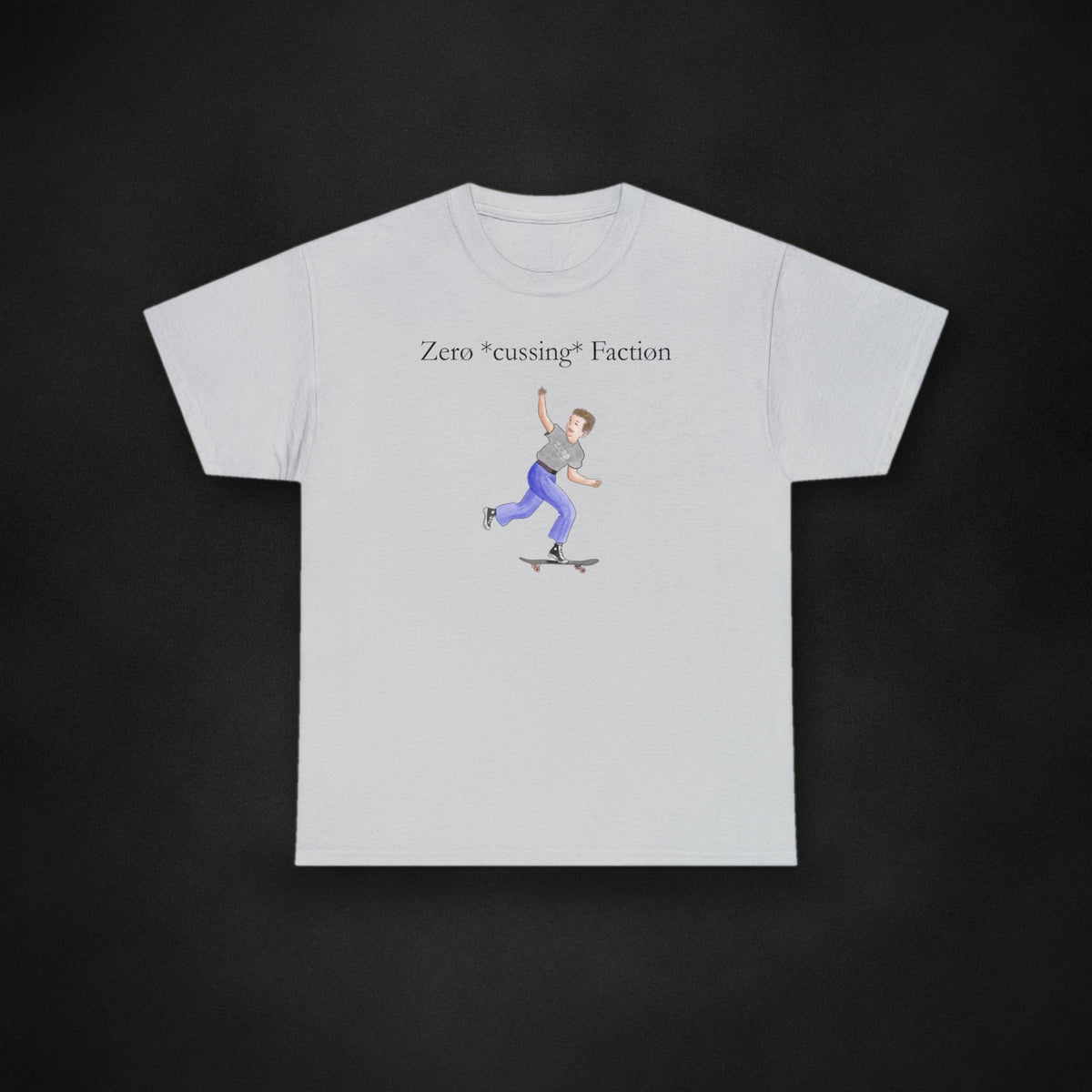 Zero Faction Zero Cussing Faction Tee, ice grey, on dark asphalt backdrop