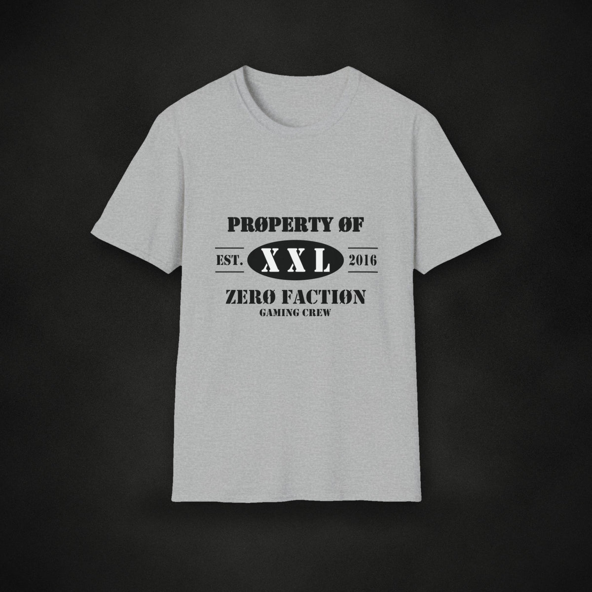 Zero Faction Athletic Dept. Tee, sport grey, on dark asphalt backdrop
