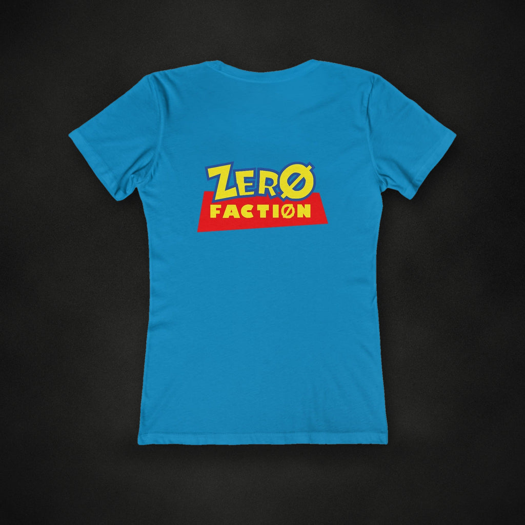 Zero Faction Zero Toy's Premium Women's Tee, on dark asphalt backdrop