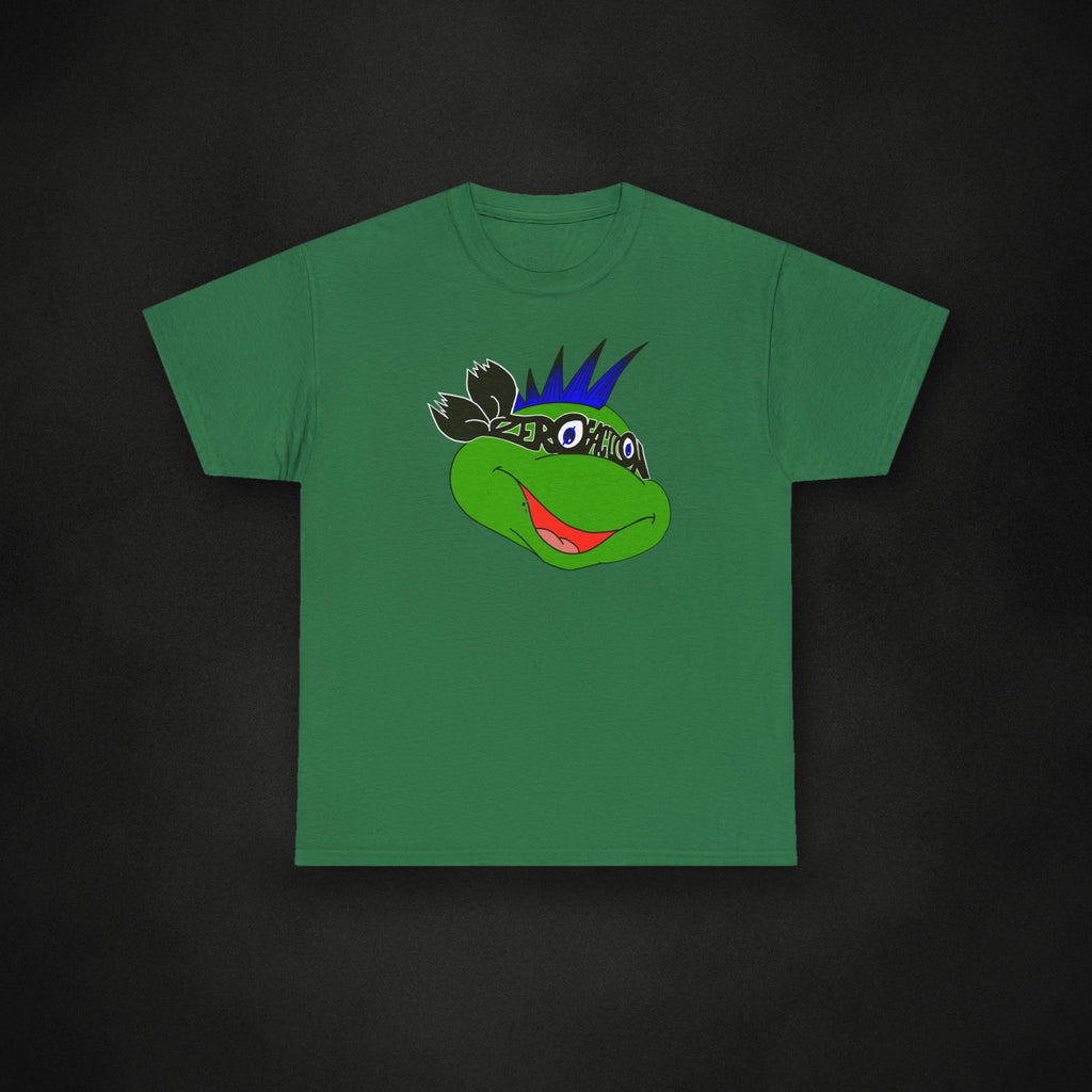 Zero Faction ZMNT Tee, turf green, on dark asphalt backdrop